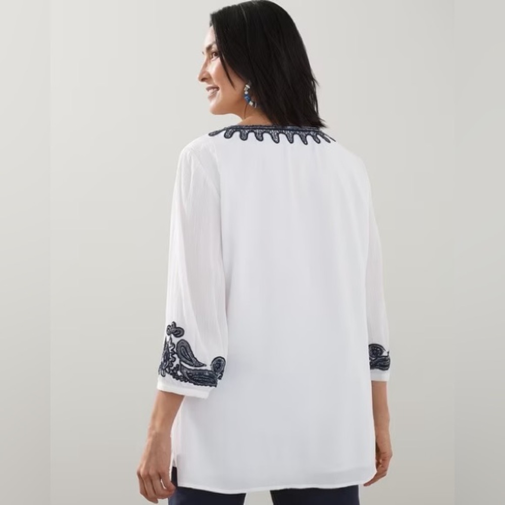 NWT Chico’s Embellished White Gauze Boho Tunic Size M - Picture 3 of 16